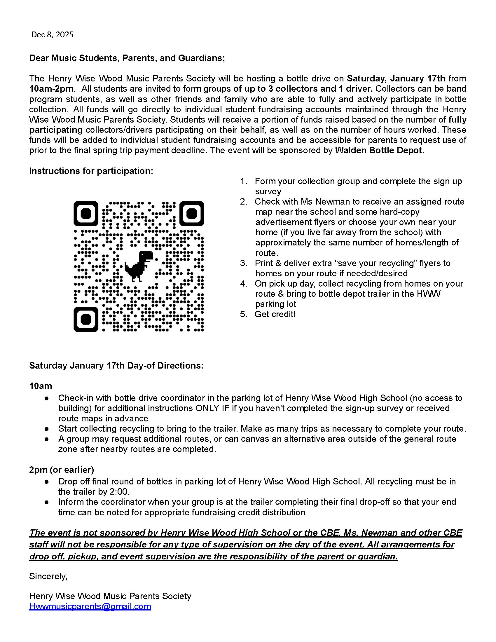 Bottle Drive Letter from Society for Jan 2026 Page 1